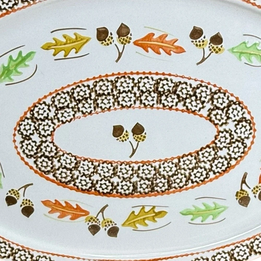 Temptations Old World Orange Acorn & Leaves Thanksgiving 18x11 Oval Serving Tray